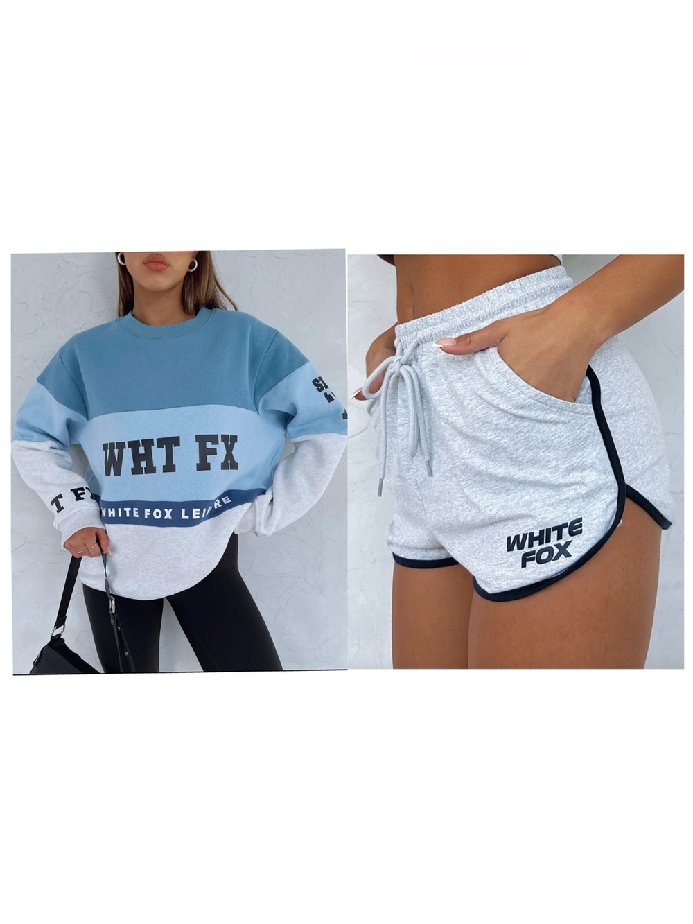 White Fox Leisure Colorblock Blue & Grey Oversized Sweatshirt S/M & Shorts M